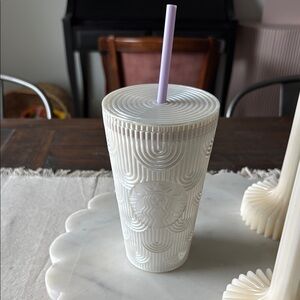 Starbucks Textured White/Pearl Tumbler with Lavender Straw